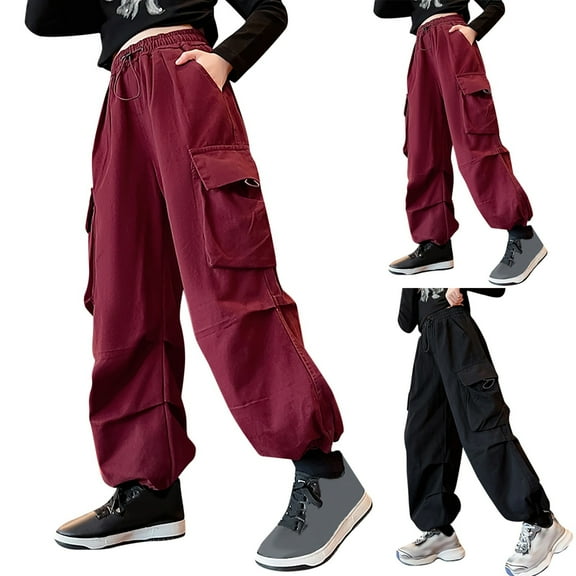 Ketyyh-chn99 Cargo Pants for Girls Casual Girls Loose Casual Pants Crago Pants Waist Casual Jogger Loose Fit Streetwear Pants for 3-4 Years,Black