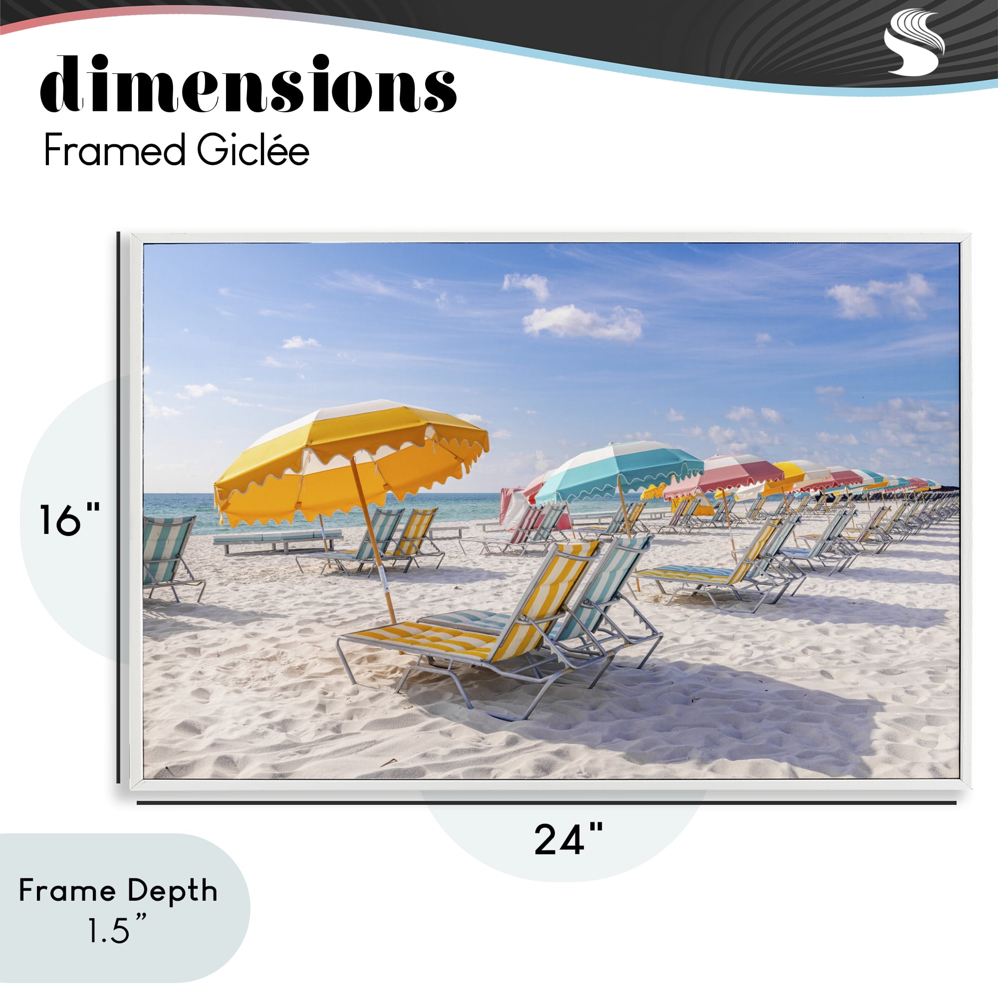 Stupell Industries Striped Umbrellas on Sunny Beach White Framed Giclee Art, design by Richard Silver