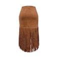 thumbnail image 5 of Arlun Womens Midi Retro Fringe Skirt Irregular Western Tassel Cowlgirl Elegant Tight Skirts High Waisted Boho Trim Stretch Bodycon Skirt 2-Coffee S, 5 of 5