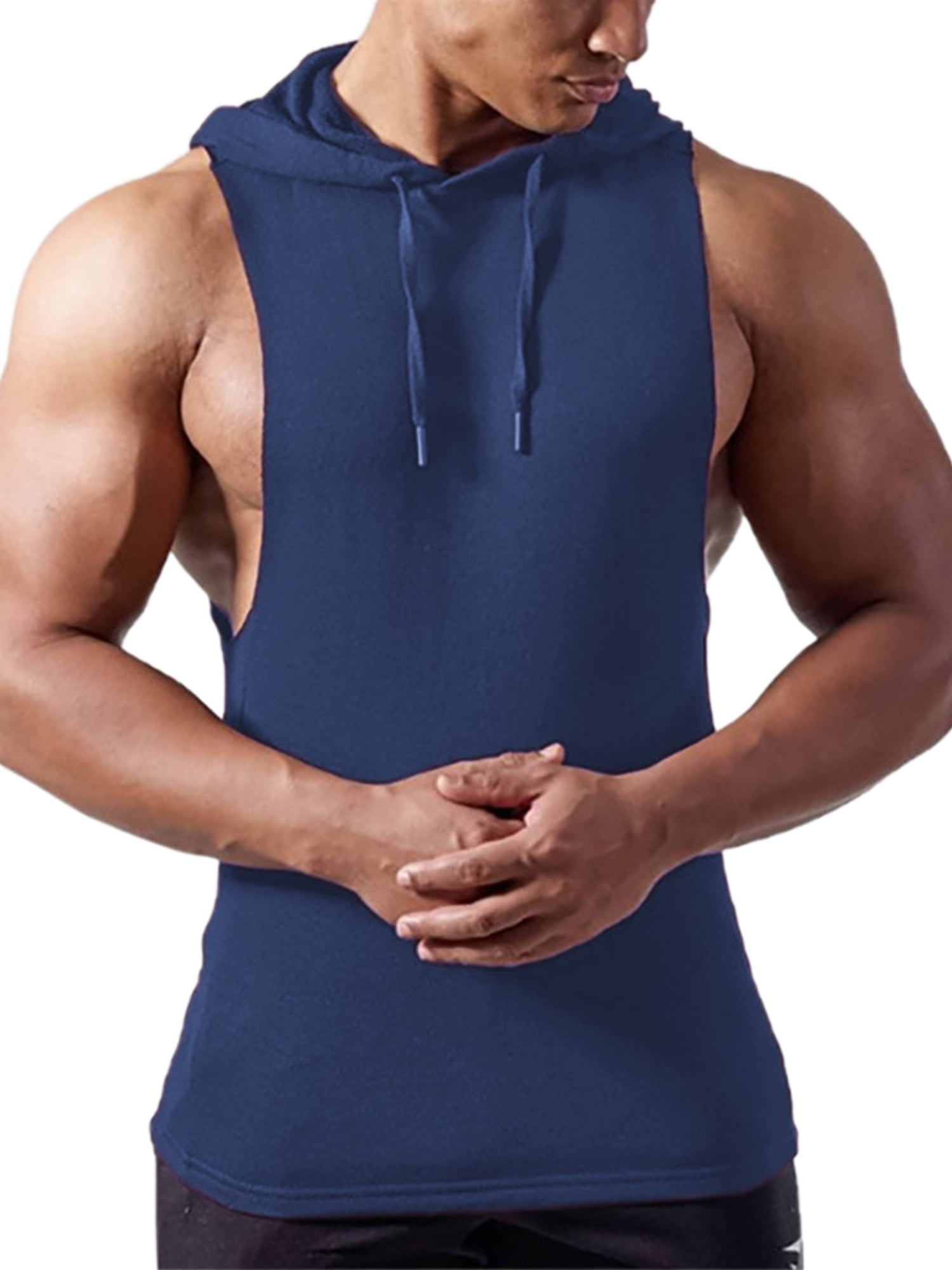 Men's Workout Sleeveless Hoodies Athletic Training Cotton Gym Hooded Tank Tops Sports Bodybuilding Fitness Muscle T Shirts 