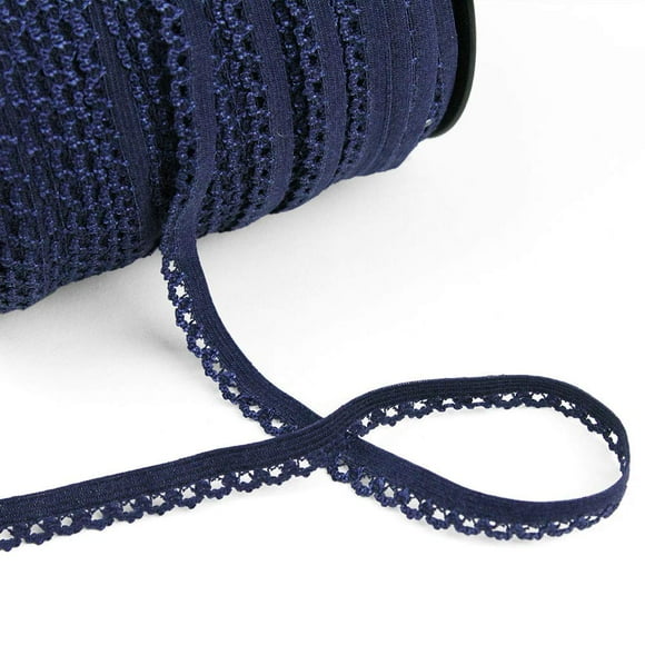 5 Yards of MIA Big Picot Shine Lingerie Elastic, Navy Blue, Made in Italy
