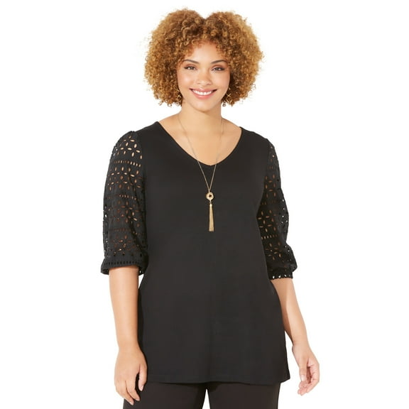 Catherines Women's Plus Size Liz&Me Eyelet Peasant Top