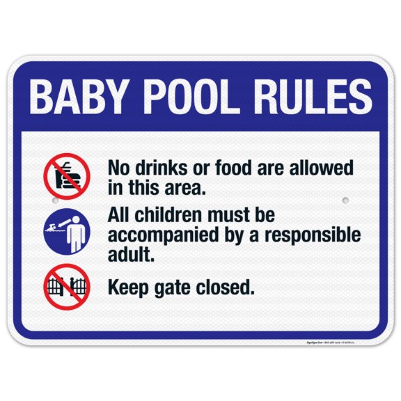 Baby Pool Rules Sign, Pool Sign, 24x30 Reflective Aluminum