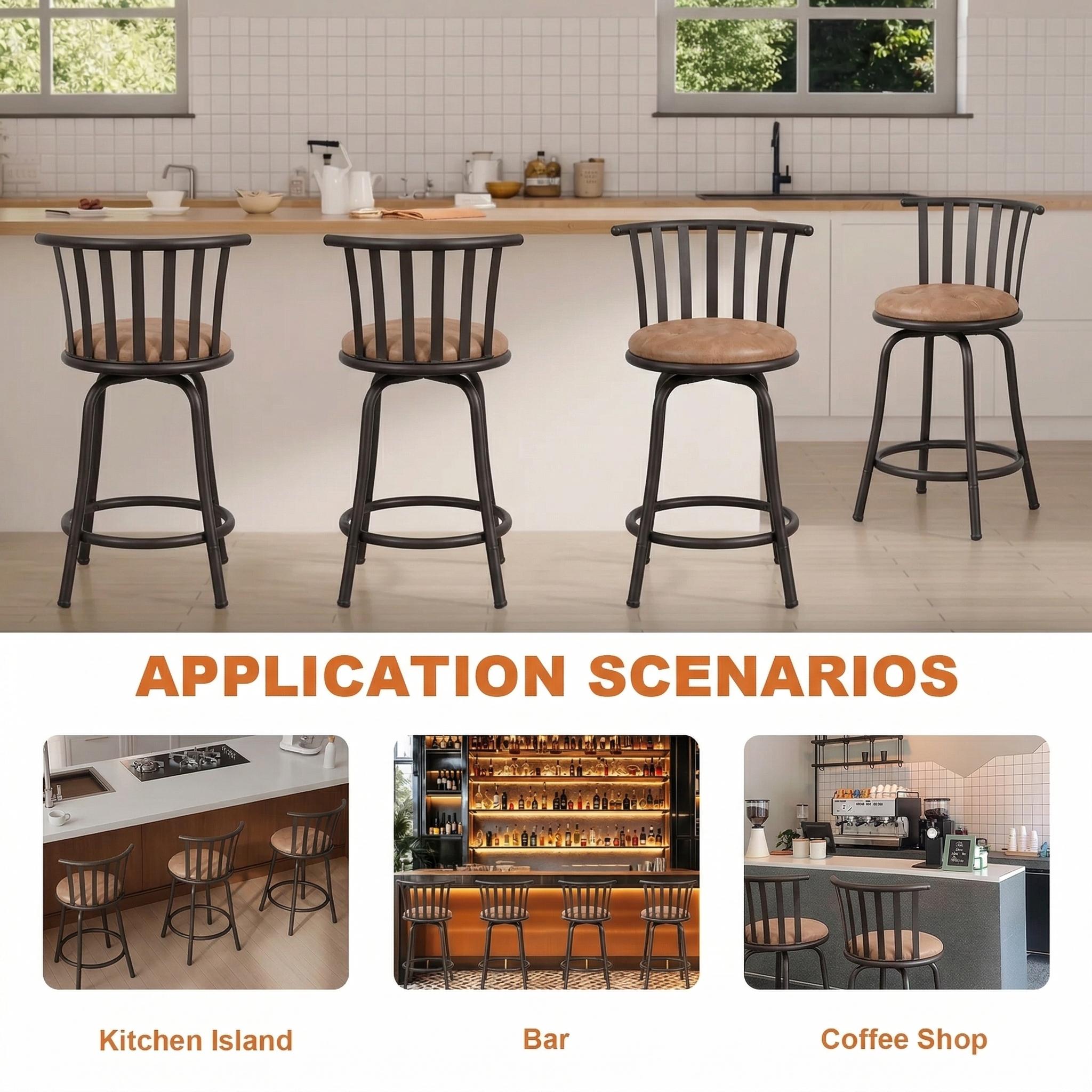 Homy Casa Swivel Counter Height Bar Stools, Brown Set of 3 photo 8