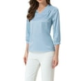 thumbnail image 4 of INSPIRE CHIC Women's Casual Dressy Office Blouses 3/4 Sleeve V Neck Satin Shirt XL Light Blue, 4 of 6