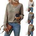 thumbnail image 4 of Women's Striped Round Neck Long Sleeve Cotton Knit Sweater, 4 of 8