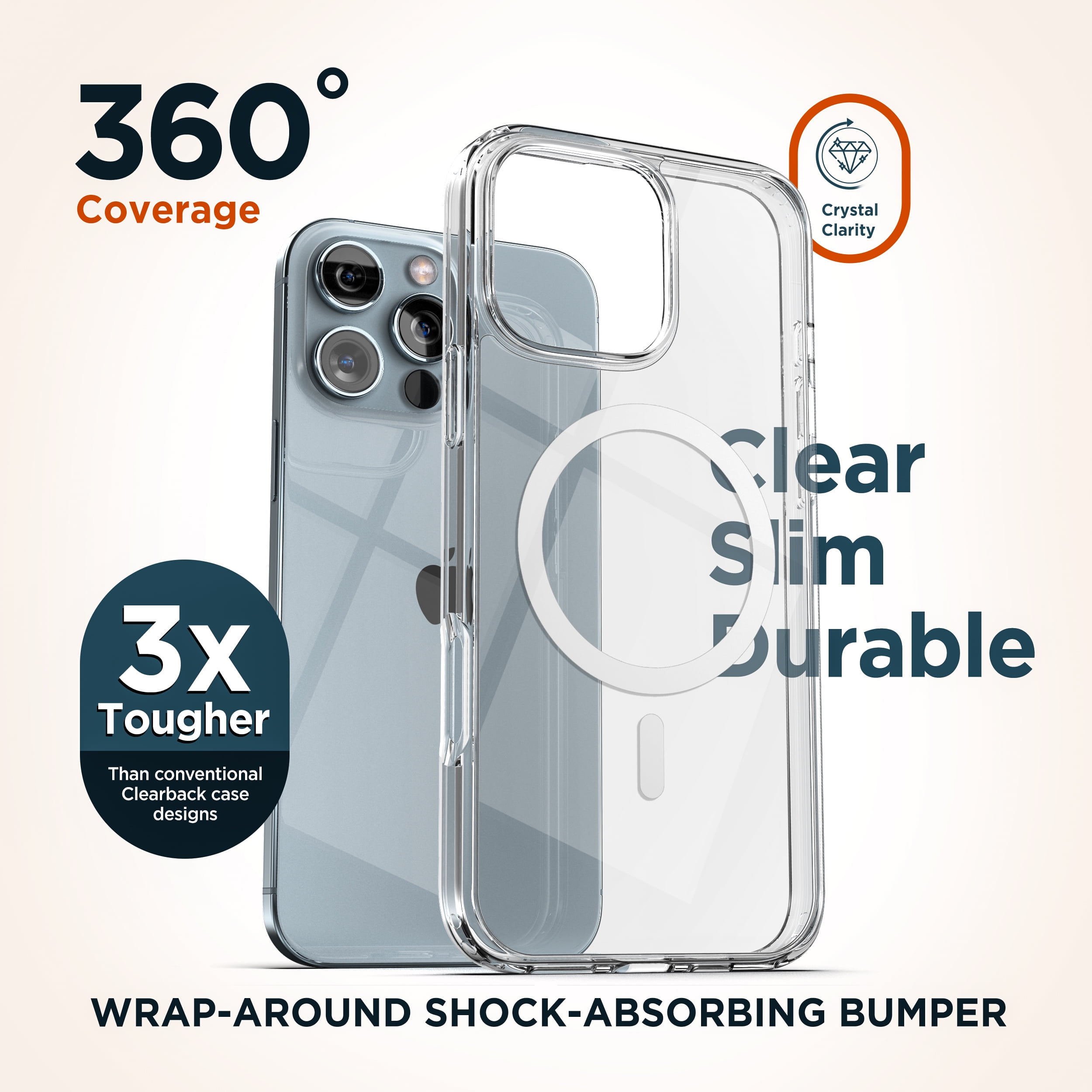 Encased Magnetic Case for iPhone 16 Pro with Belt Clip Phone Holster, Compatible with MagSafe (Crystal Clear)