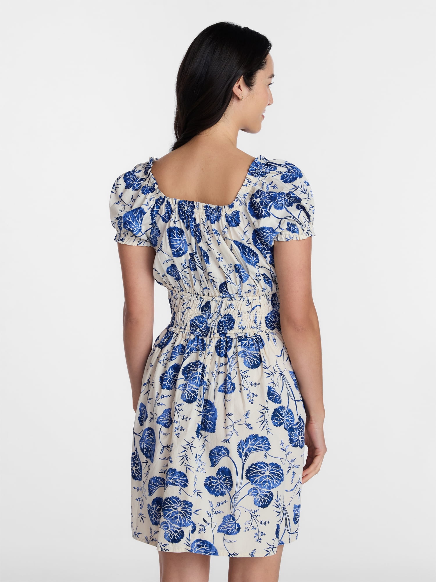 Time and Tru Women's and Women's Plus Peasant Mini Dress With Puff Sleeves, Sizes XS-4X
