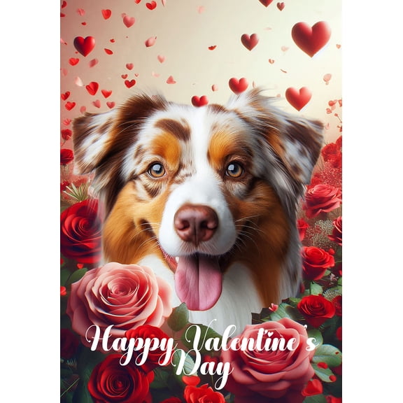 Australian Shepherd Red Merle - Best of Breed Valentines Day Outdoor Garden Flag 12" x 17" Mailbox Flag Dog Flag