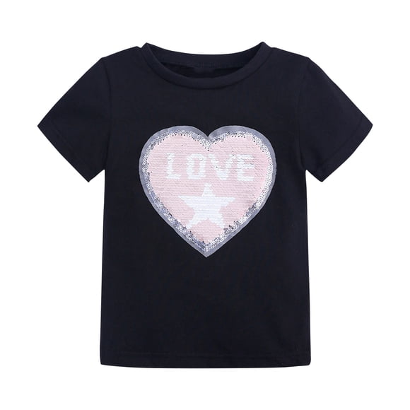 Ropa Para Bebé (Niño O Niña), Traje Para Niño Pequeño, Moda De Algodón, Divertida Decoloración, Corazón Con Tapa, Patrón De Lentejuelas, Camiseta Negra Odeerbi LM103-3692