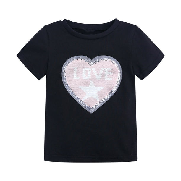 Ropa Para Bebé (Niño O Niña), Traje Para Niño Pequeño, Moda De Algodón, Divertida Decoloración, Corazón Con Tapa, Patrón De Lentejuelas, Camiseta Negra Odeerbi LM103-3692