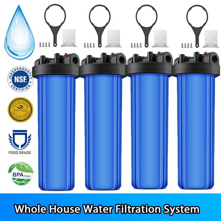 

20 Inch Big Blue Whole House Water Filter Housing Sediment CTO Carbon Cartridges 4 Pack 20 x 4.5 Housing