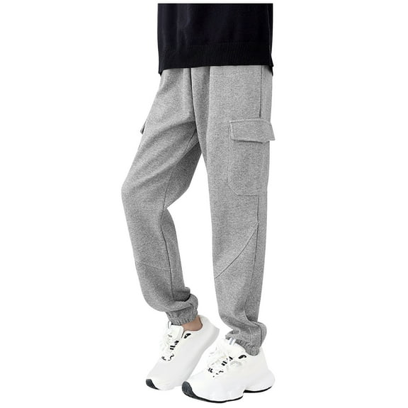 jobturf Boys Sweatpants Baggy Straight Wide Leg Elastic Bottom Cargo Pants Casual Elastic Waist Workout Athletic Joggers with Flip Pockets 6-15 Years
