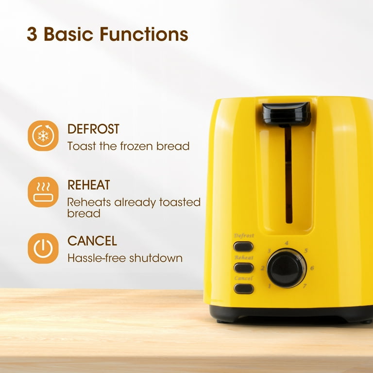 iSiLER 2 Slice Toaster Extra-Wide Slots Yellow Toaster with Defrost and  Reheat Function 