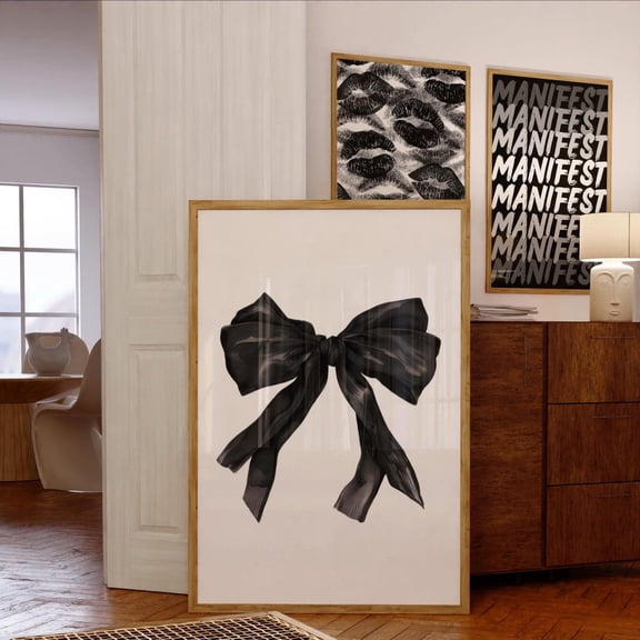 Bow Coquette Art Print, Retro Black Kiss Poster, Ribbon Aesthetic Trendy, Coquette Decor, Girly Apartment Dorm, Preppy Wall Art Home Decor #248, Unframed Poster Size 8x12