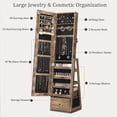 thumbnail image 4 of Skyhill 360°Swivel Jewelry Armoire, 60" Full Length Mirror Cabinet with 3 Rear Shelves, Bottom Drawer, Brown, 4 of 9