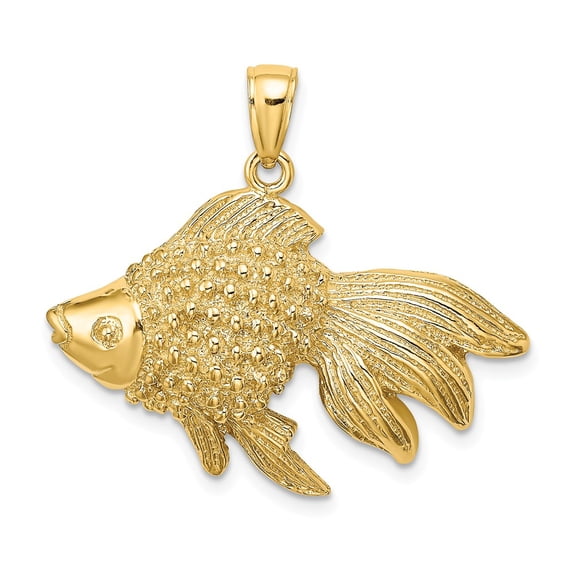 FB Jewels 14K Yellow Gold Gold fish Textured and High Polish Pendant