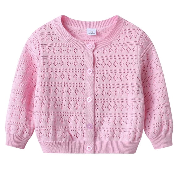 PEASKJP Teen Cardigan Girls Sweaters Long Sleeve Cardigan Shrug Button Knit School Uniform (Pink,11-12 Years)
