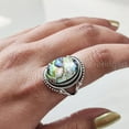 thumbnail image 2 of Natural Abalone Shell Ring, Woman's Flat Abalone Shell Ring, Birthstone, Bohemian Band, 925 Sterling Silver, Womens Ring, Christmas, Thanksgiving, Handmade, Statement Jewelry, Natural Gemstone Ring, 2 of 6