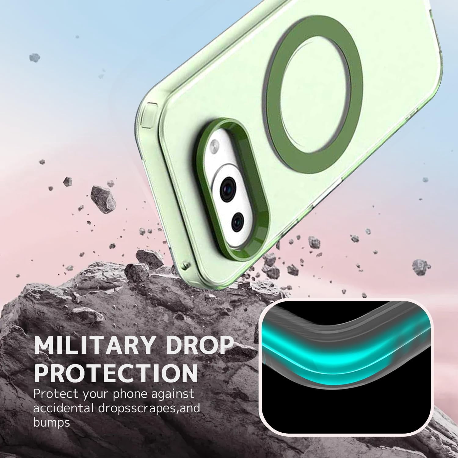 Coque Google Pixel 9a 5G Avec Cordon - Compatible MagSafe - Mat Translucide Bleu - Protection Anti-choc + Lanière Réglable - 2
