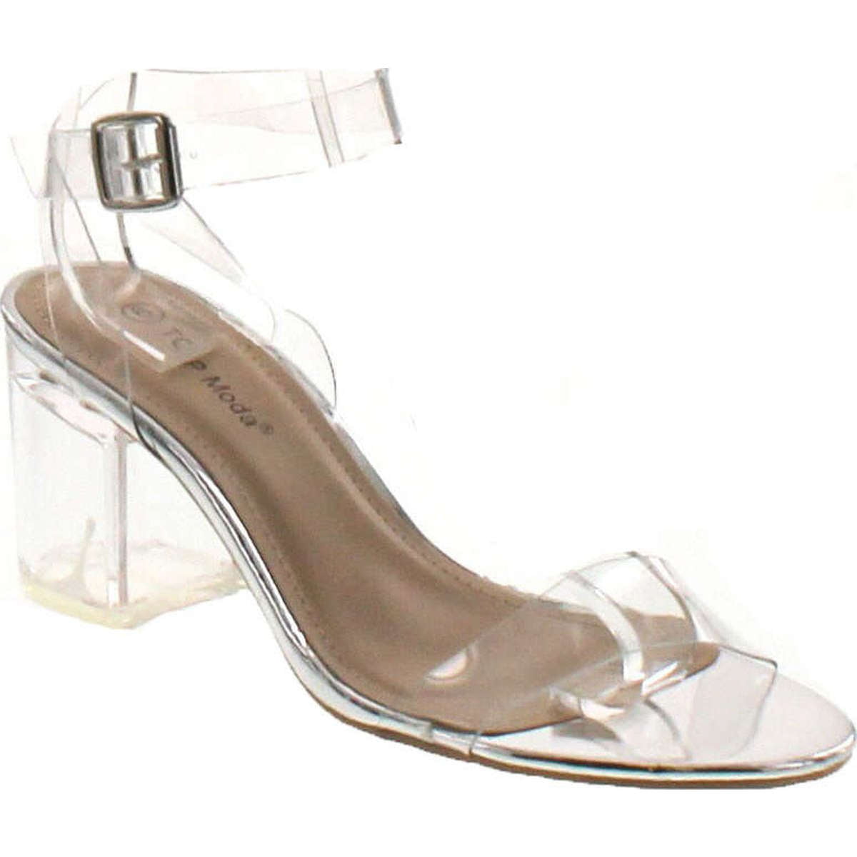 clear strappy chunky heels