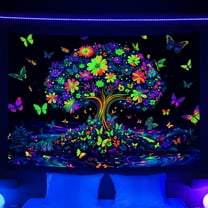 Blacklight Tree of life Tapestry, Glow In The Dark Tree UV Reactive Wall Hanging Tapestries Home Decor, Fantasy Forest Aesthetic Plant for Bedroom Living Room Dorm Wall Art Tapestry 60X40IN