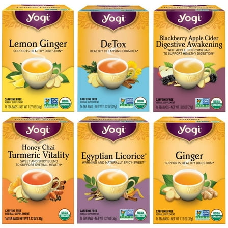 Yogi Tea Detox and Digest Variety Pack, Herbal Tea Bags, 6 Boxes of 16