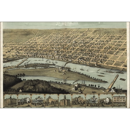 24"x36" Gallery Poster, map of Saginaw City Michigan 1867
