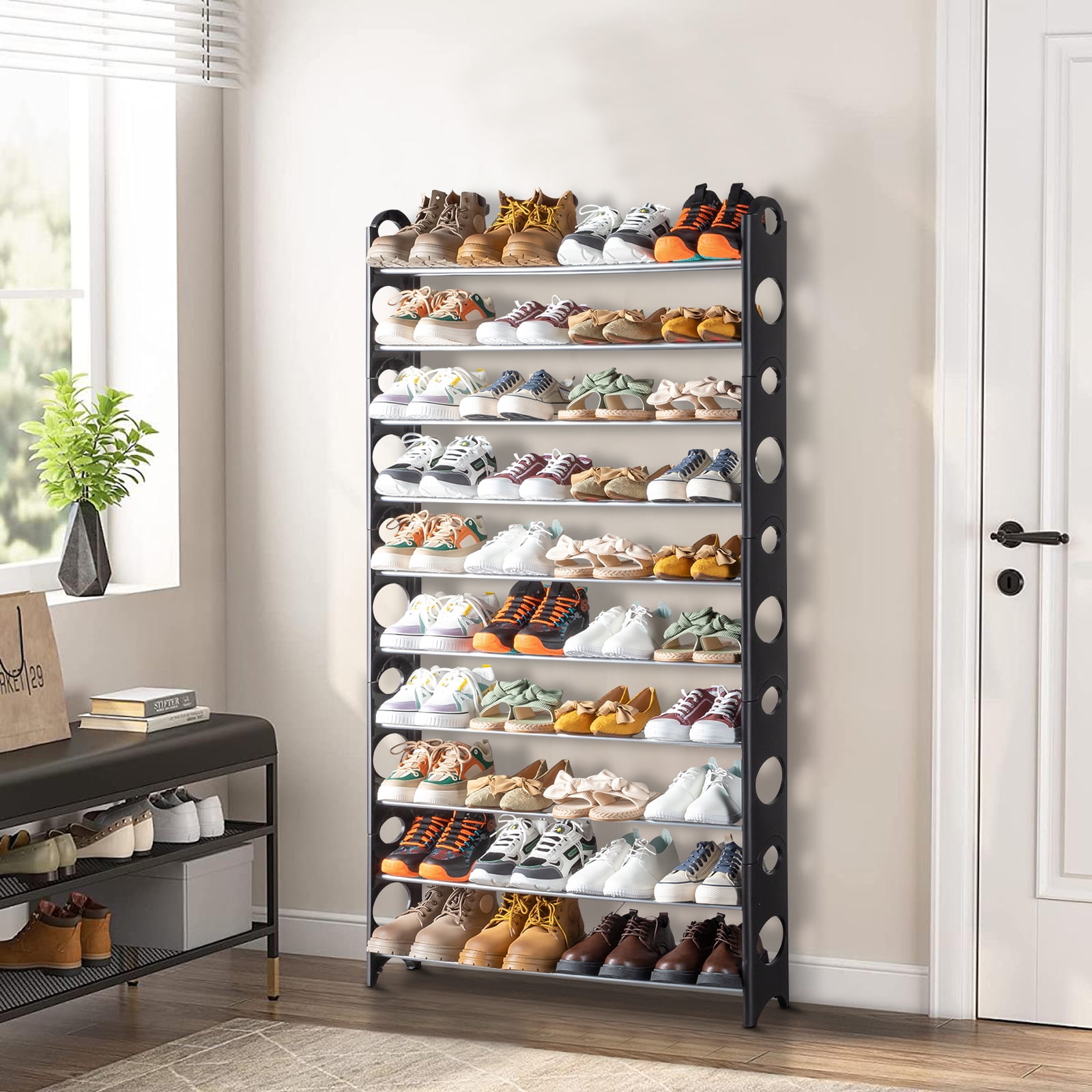 10 Tiers Shoe Rack, Large Capacity Shoe Shelf, Tall Shoe Organizer for 50  Pairs, Space Saving Shoe Storage Rack (Grey) – Built to Order, Made in USA,  Custom Furniture – Free Delivery