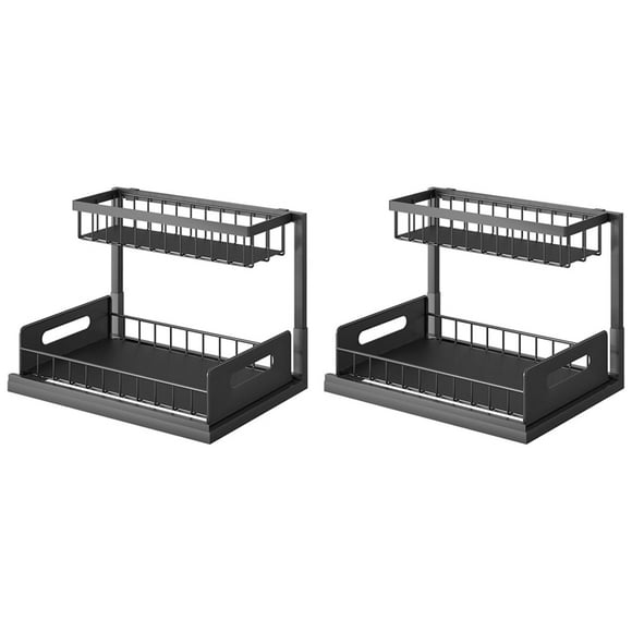 2X Sink Organizer, Pull Out Cabinet Organizer 2-Tier Sliding Shelf Multi-Use for Under Kitchen Sink Organizers