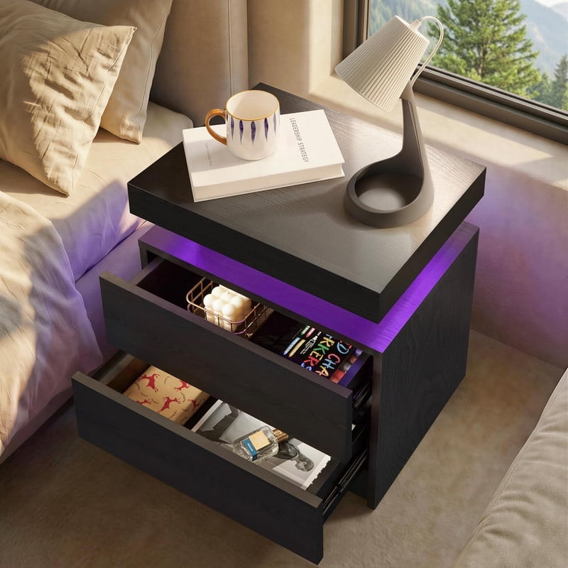 Howcool LED Nightstand, 2 Drawer Bedside Side Table with LED Lights for Bedroom Living Room