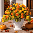 thumbnail image 2 of AcerichFad Fall Flowers Outdoor, 2 Pcs Artificial Autumn Hanging Fake Geraniums Silk Flowers for Outside Indoor Yard Garden Porch Patio Home Decor, Yellow Gradient Orange, 2 of 10