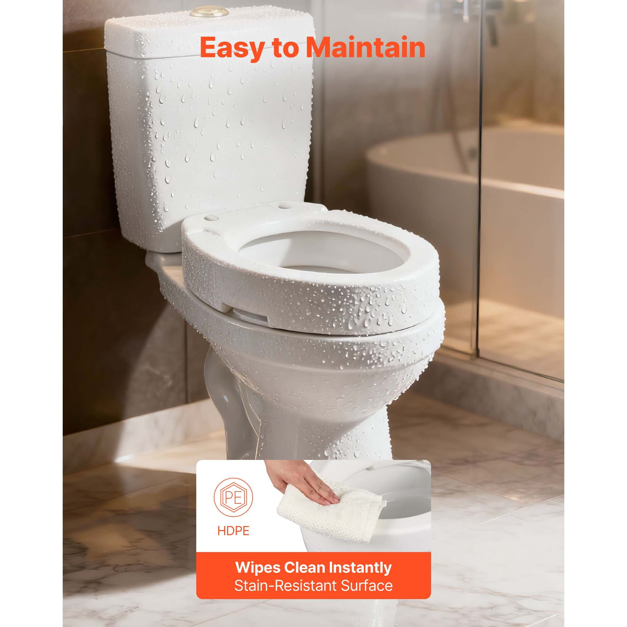 KFFKFF Raised Toilet Seat with 300 lbs Capacity, 3.5-Inch Height Increase, Enlarged Opening for Seniors, Adults, and Individuals with Disabilities, Compatible with Elongated Bowls