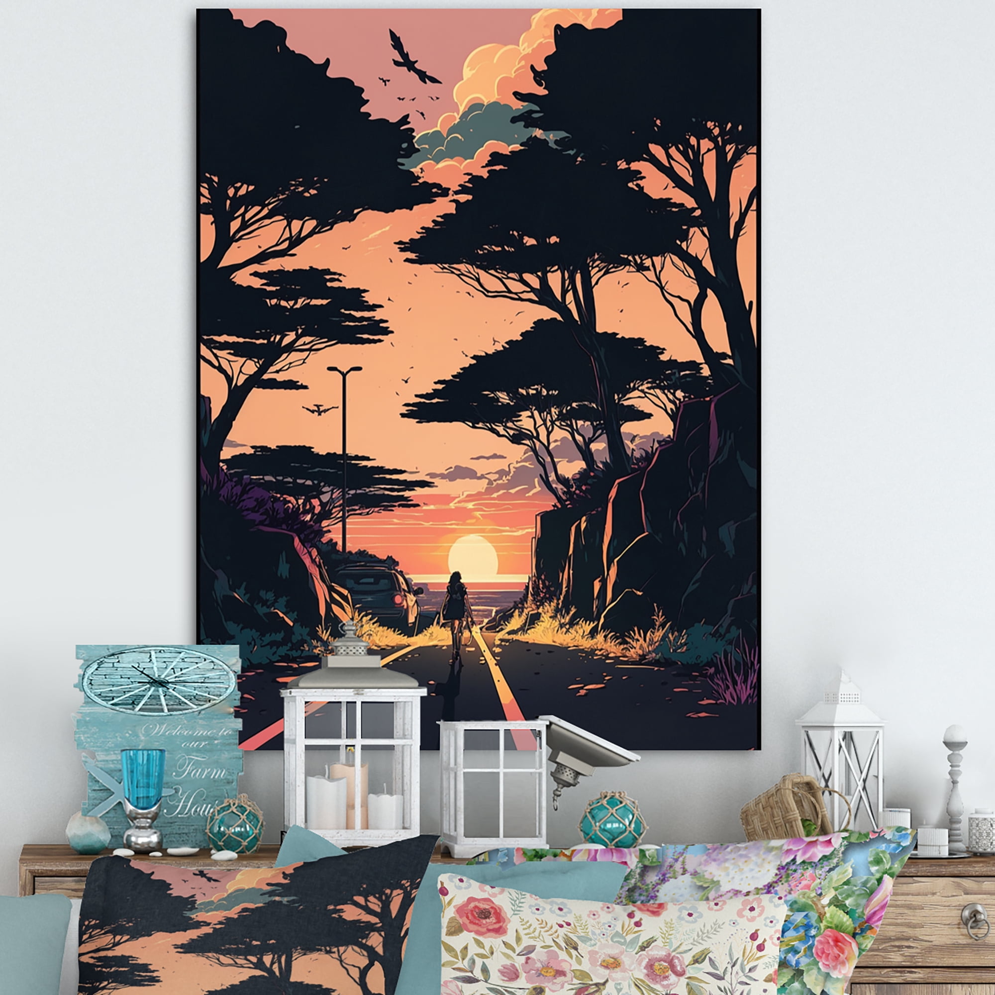 Designart Road To The Sunset I Canvas Wall Art