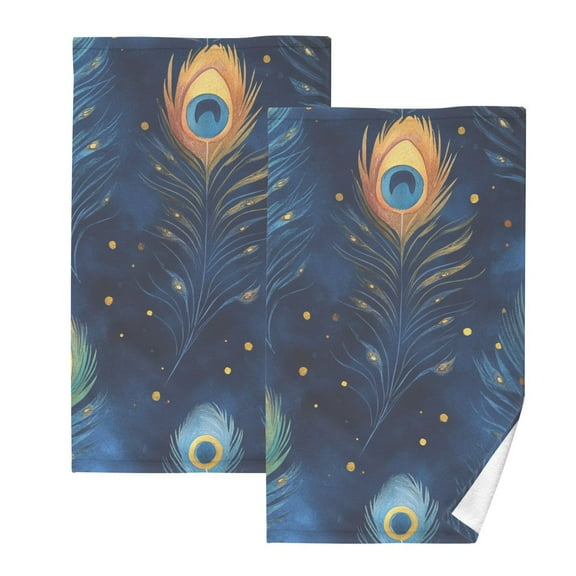 Peacock Feather Blue Hand Towels Cotton Bath Towels Large Face Towels Absorbent for Bathroom 2 Packs