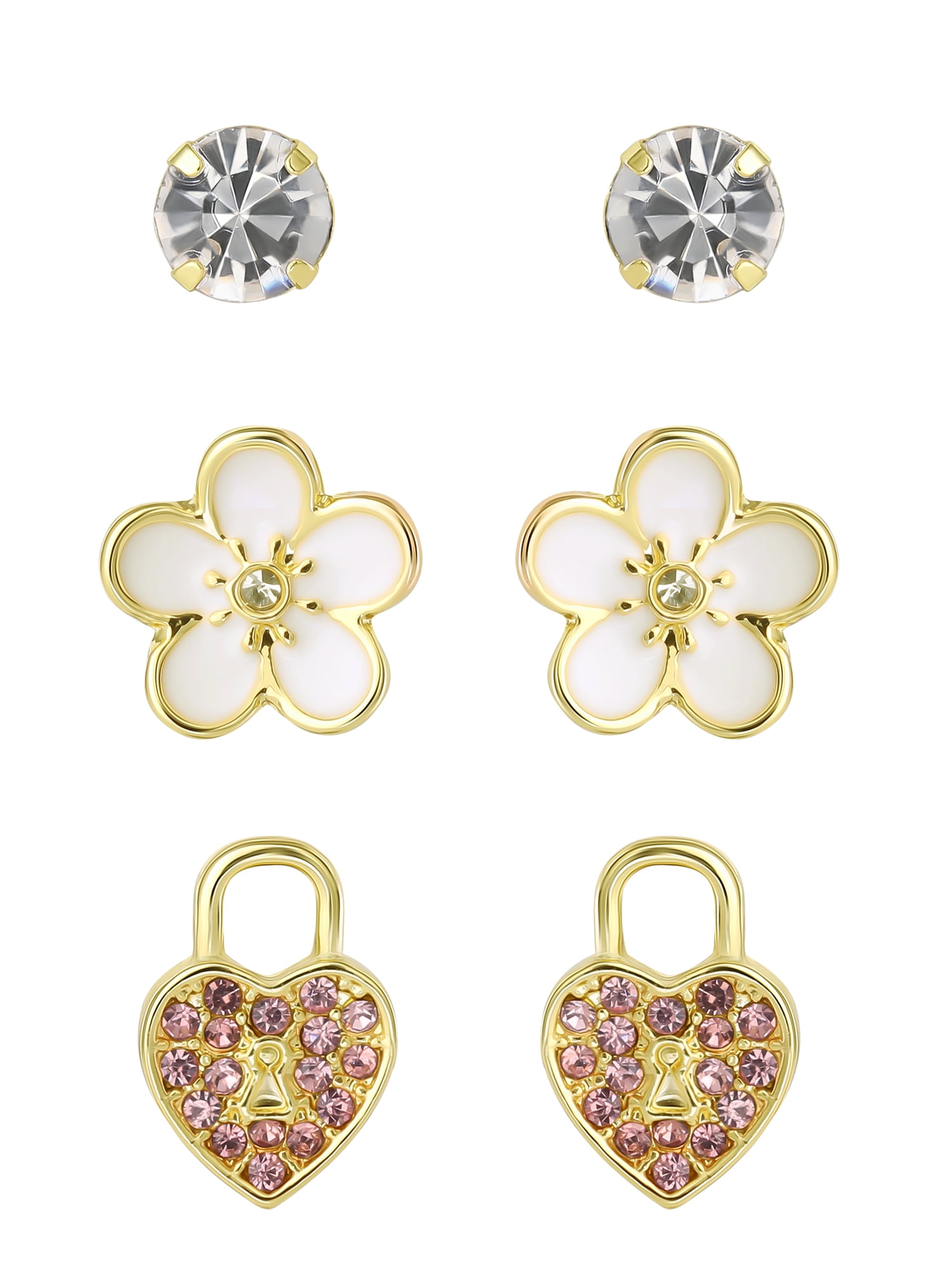Celebrity Pink Women's 3 Pairs Floral Stud Earring Set
