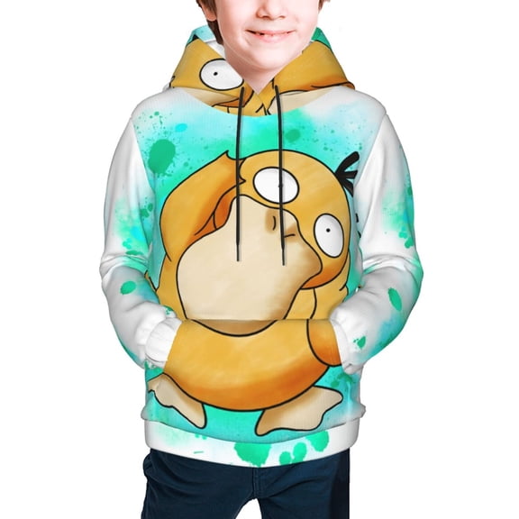 Psyduck Youth Cartoon Hoodie Fashion Long Sleeve Kids Pullover Coat Casual Hoody Hooded Sweatshirts for Boys Girls