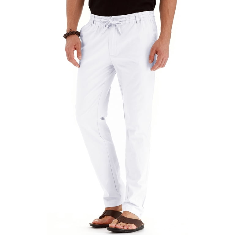 JWD Men's Cotton Linen Elastic Waist Pants photo 3