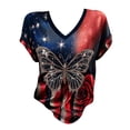 thumbnail image 4 of MEICHEN Women's V Neck Butterfly & Rose Print T Shirt Patriotic Glitter Graphic Casual Top, 4 of 4