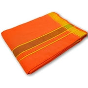 Stylesindia Cotton Single Layer Colored Dhoti 1.8 Meters Length Lungi Sarong with Resham Designer Border Dhotis (Orange)