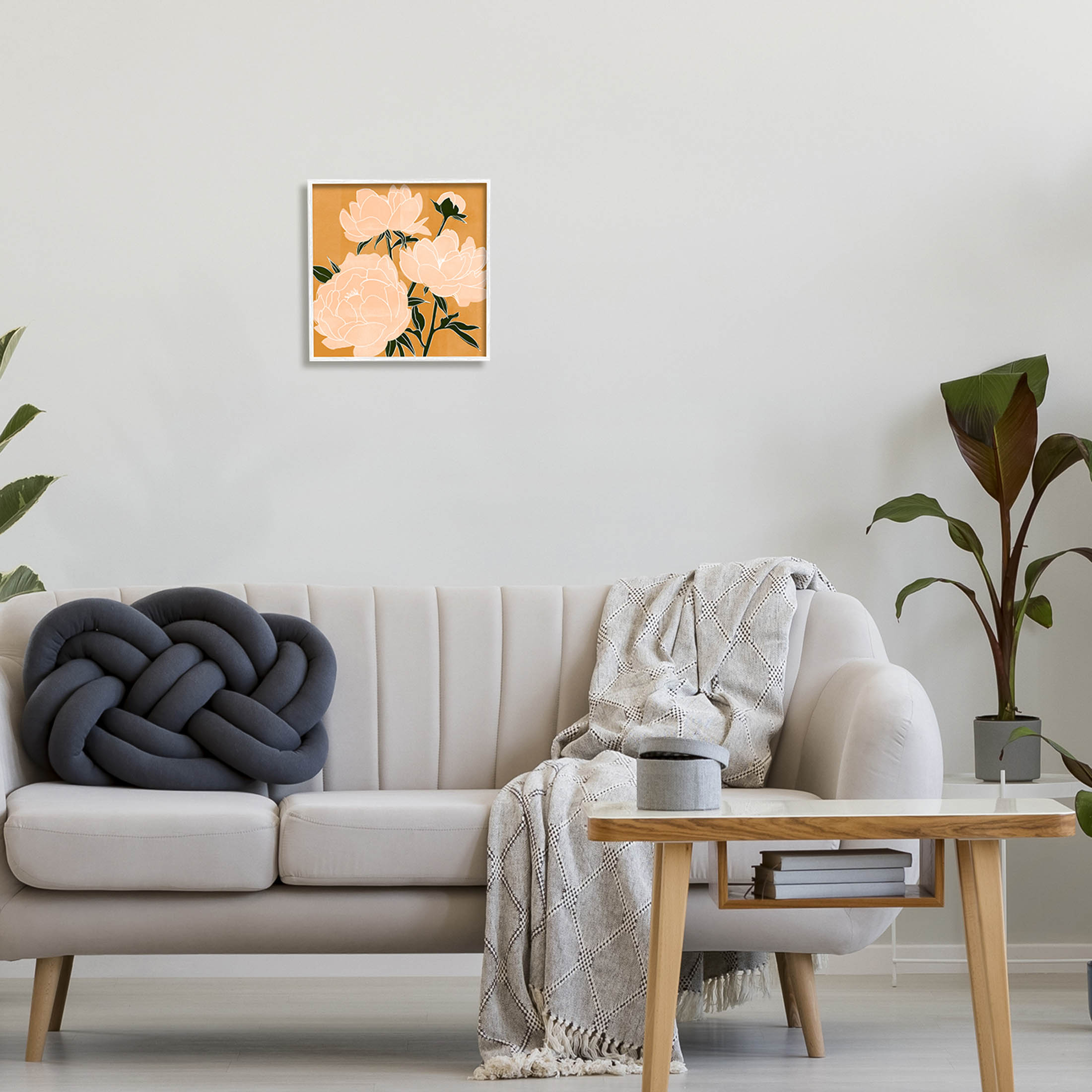 Contemporary Peony Blooms Botanical & Floral Graphic Art White Framed Art Print Wall Art