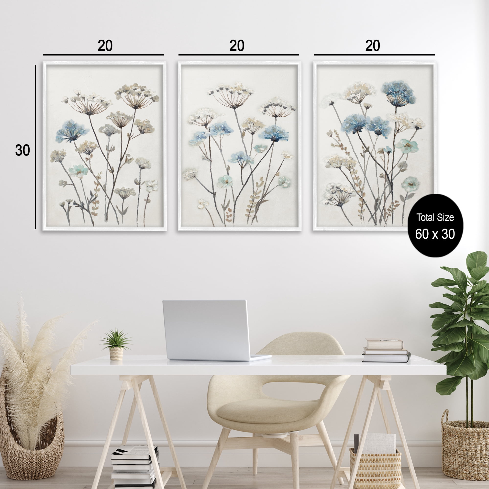 Stupell Industries Neutral & Blue Garden 3 Piece White Framed Giclee Art Set, design by Patricia Pinto