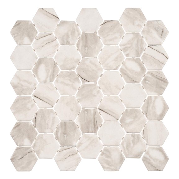 Sculpt Qarbo Gray 2-in. Honeycomb Marble Look Matte Glass Mosaic Wall & Floor Tile