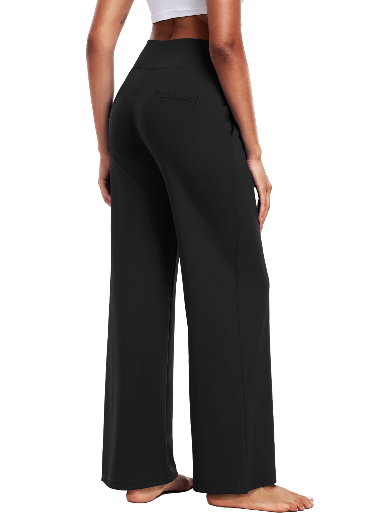NELEUS Womens 29" Wide Leg Pants Athletic Yoga Leggings Casual Sweatpants Stretch Dress with Pockets,Black,US Size XL