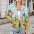 thumbnail image 3 of Jackets for Women Winter Coat Jackets Flannel Stand Collar Jacket(Cute Dinos in Sunny Field,Size:S-4XL), 3 of 7