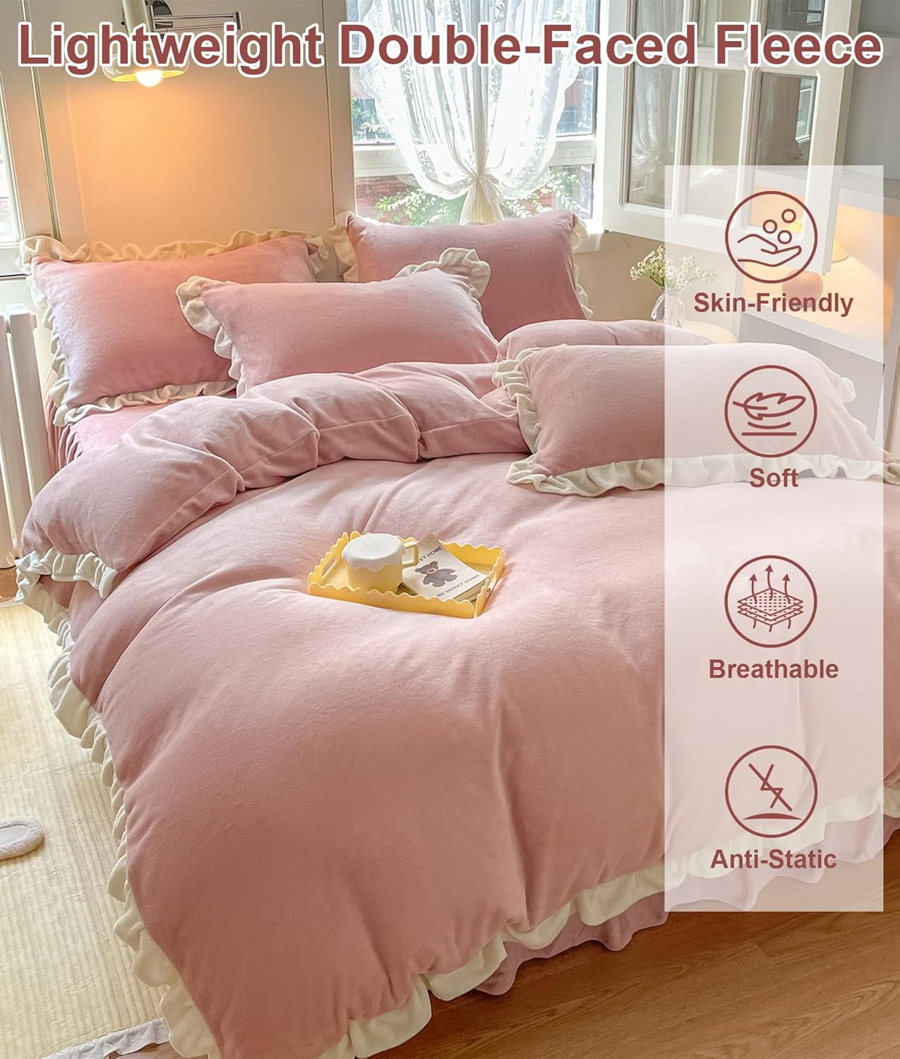 Velvet Duvet Cover, Twin Size Luxury Ultra Soft Fluffy Duvet Cover Set, Winter Crystal Velvet Duvet Covers with 1 Plillowcase, Pink, 68''x90''