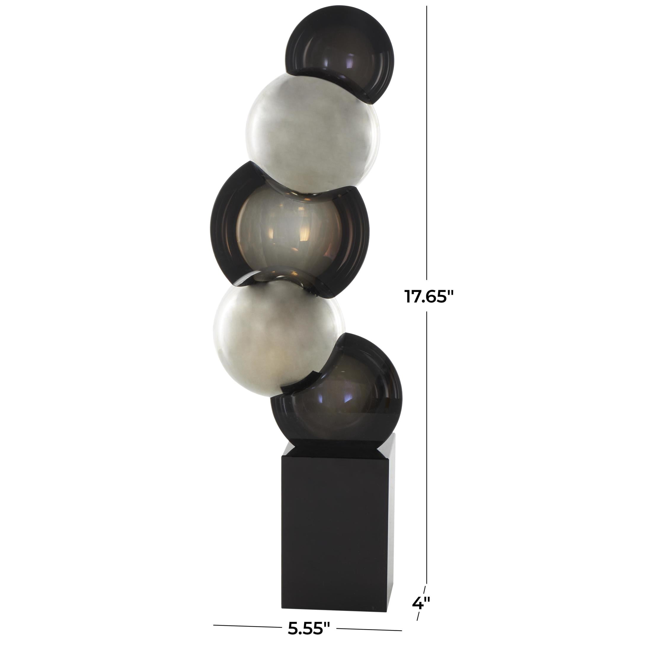 6" x 18" Black Glass Stacked Orb Abstract Sculpture with Black Base, by DecMode