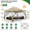 thumbnail image 3 of HOTEEL 10x15 Heavy Duty Canopy Tent, Pop up Gazebo with Netting Screened ,Waterproof Ez up Canopy with Sidewalls, Outdoor Instant Party Tent for Backyard, Khaki, 3 of 9