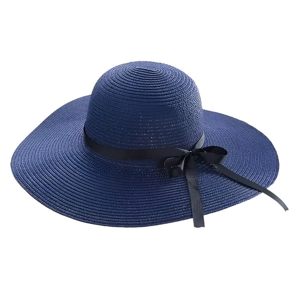 TELOLY Women'S Sun Straw Hat Wide Brim Upf 50 Summer Hat Foldable Roll Up Floppy Beach Hats for Women,Navy Blue