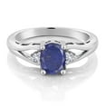 thumbnail image 2 of Gem Stone King 925 Sterling Silver Blue Lapis and White Created Sapphire 3 Stone Engagement Ring for Women | 1.48 Cttw | Oval 8X6MM | Round 2MM | Gemstone Birthstone | Size 7, 2 of 4